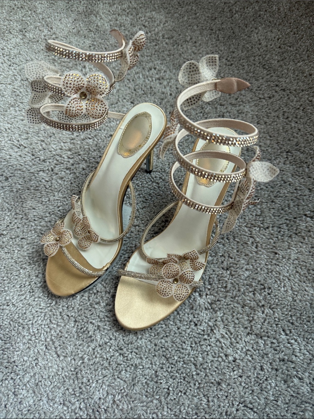 Rene Caovilla inspired gold strapped heels